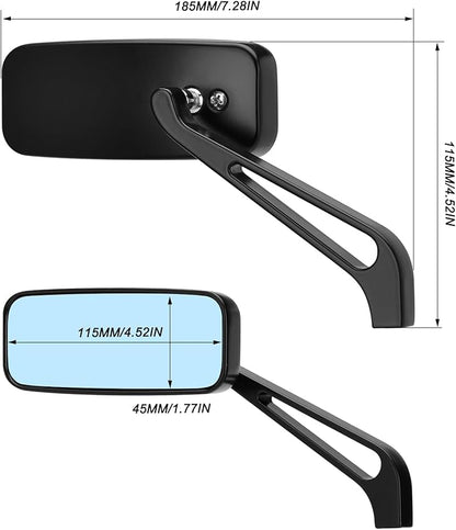 Motorcycle Rectangle Rearview Mirror 8mm 10mm Blue Lens Side Mirrors 360 Degree Black Universal Replacement for Harley Softail Touring Sportster Cruiser Street Bike Scooter Chopper