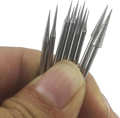 𝐋𝐮𝐨 𝐤𝐞 10 Pcs Cone Shape Diamond Burr - 3/32'' Shank Diamond Cone Burs Stone Carving Bits for Rotary Tools includes Dremel