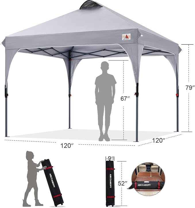 ABCCANOPY Outdoor Pop up Canopy Tent, 10x10 Instant Portable Canopy for Camping, Beach, Backyard,Gray