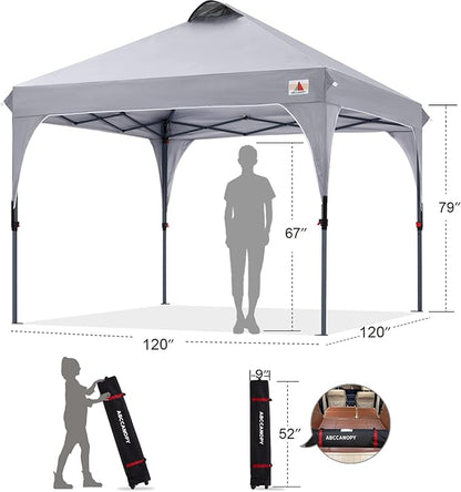 ABCCANOPY Outdoor Pop up Canopy Tent, 10x10 Instant Portable Canopy for Camping, Beach, Backyard,Gray