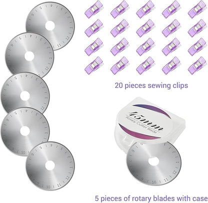 Headley Tools 39 Pcs Rotary Cutter Set - Quilting Kit incl. 45mm Fabric Cutter with 5 Extra Blades, A4 Cutting Mat, 2 Craft Knife Set, Sewing Clips, Ideal for Crafting, Sewing, Patchworking Purple