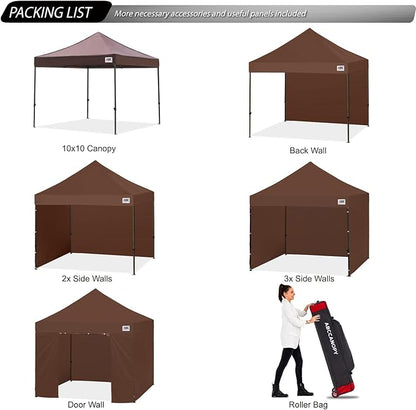 ABCCANOPY Heavy Duty Easy Pop up Canopy Tent with Sidewalls 10x10, Brown