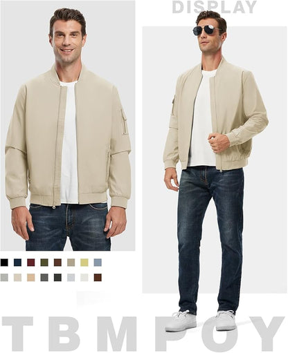TBMPOY Men's Lightweight Bomber Jackets Light Windbreaker Casual Stylish Fall Golf Zip Up Dress Business Varsity
