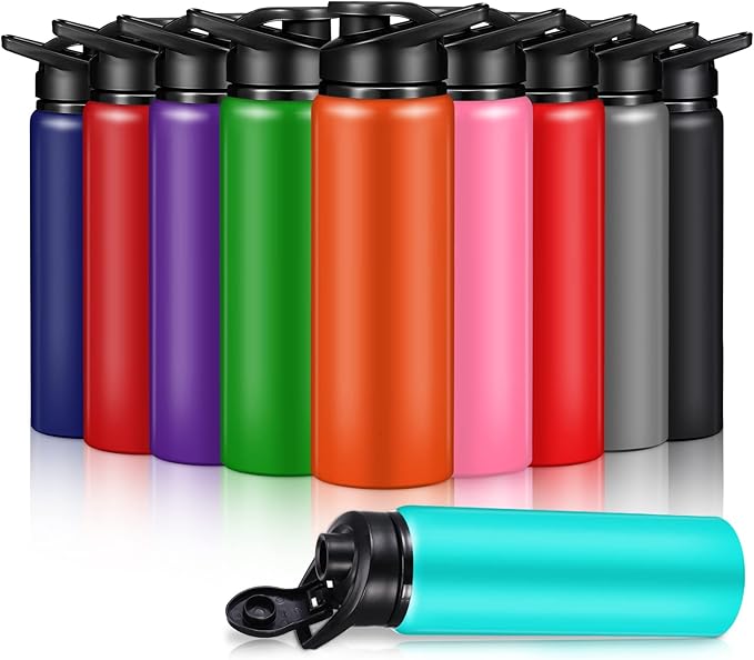 Mimorou 10 Pack 25oz Reusable Aluminum Water Bottles Bulk Operation Christmas Multicolor Outdoor Sports Water Bottles for Travel, Gym, Hiking, Cycling, Camping, Fishing, Snap Lid