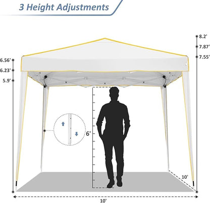 COBIZI 10x10 Pop up Canopy, Canopy Tent 10x10 Gazebos, Ez up Canopy for Parties Outdoor Camping Party Event Shelter Sun Shade with 4 Sidewalls & Carry Bag 4 Stakes & Ropes & Sandbags, White