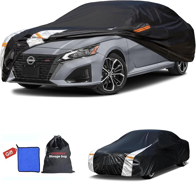 Nissan Altima Car Cover 100% Waterproof All Weather, Gift with Towel, 10 Layers Car Cover Custom Fit 2002-2026 Nissan Altima with Zipper Door, Full Exterior Cover Rain Sun UV Protection.