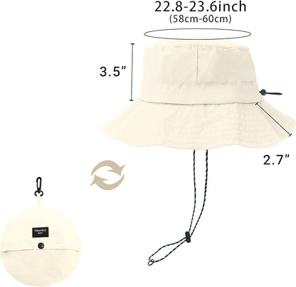 PFFY Quick Dry Waterproof Packable Bucket Hat for Women Men Outdoor Sun Hats with Detachable Chin Strap
