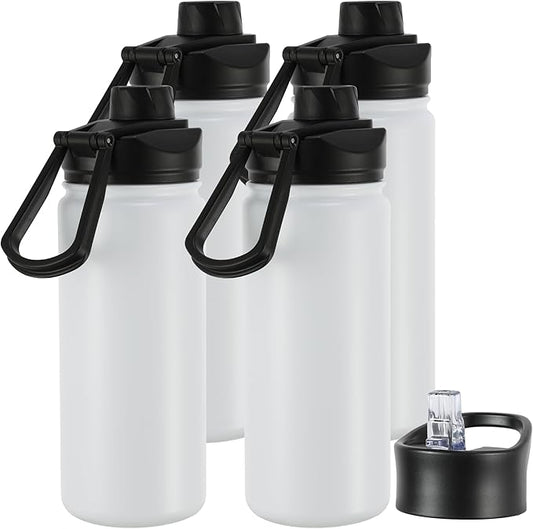 16 oz Insulated Water Bottle with Straw Lids, Stainless Steel Kids Water Bottles for School, Double Wall Vacuum Metal Water Bottle with Straw & Wide Mouth Lid, Polar 4 Pack