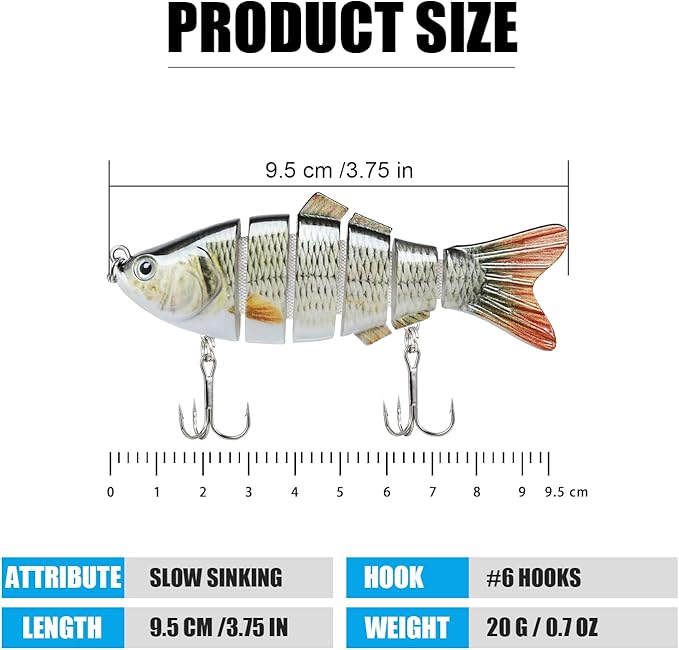 TRUSCEND Easy Catch Swimmax, Magic Noisy Turbulent Wiggling and Vibrating Actions for More Bites, Segmented Swimbait Jointed by Dyneema Strongest Fiber, Lifelike Fishing Lures for Relax Family Fishing