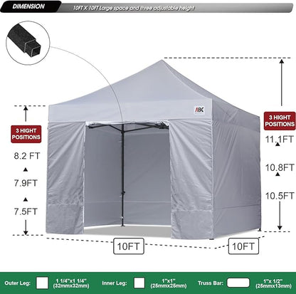 ABCCANOPY Heavy Duty Easy Pop up Canopy Tent with Sidewalls 10x10, Gray