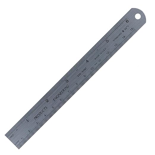 PEC Tools 6" Steel Ruler, Satin Chrome Finish, Accuracy to 16ths/32nds/64ths/10ths/20ths/50ths/100ths/1.0mm/0.5mm, 1/50" Thick X 3/4" Wide, Made in The USA.