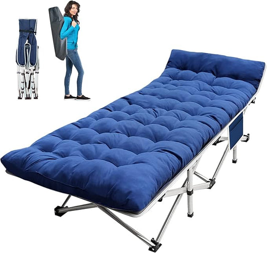 Camping Cot Cots for Sleeping with Mattress Cots for Camping for Adults with Camfortable Pad Heavy Duty Camping Bed with Carry Bag Folding Cot for Hiking Home Office Nap and Vacation