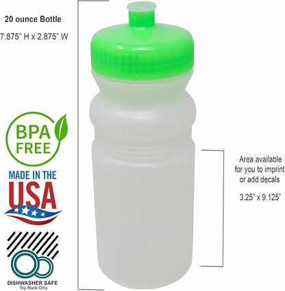 Rolling Sands 20 Ounce Sports Water Bottles 100 Pack, BPA-Free, Made in USA, Dishwasher Safe