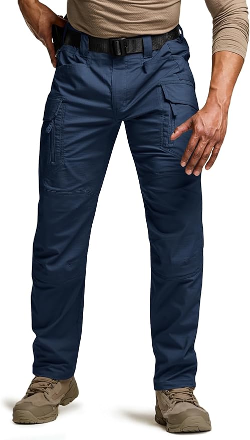 CQR Men's Flex Stretch Tactical Pants, Water Resistant Ripstop Cargo Pants, Lightweight EDC Outdoor Work Hiking Pants