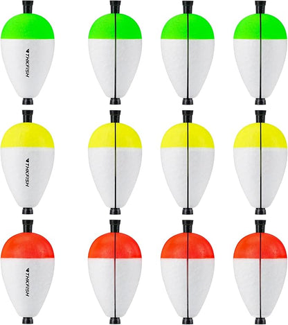 THKFISH Peg Floats Slotted 12PCS Catfish Fishing Floats Foam Slip Bobbers for Fishing Santee Rig Crappie Panfish Bass Trout, 1.2in 2in