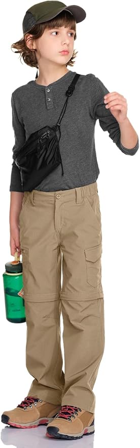 CQR Kids Youth Hiking Cargo Pants, UPF 50+ Quick Dry Convertible Zip Off Pants, Outdoor Camping Pants