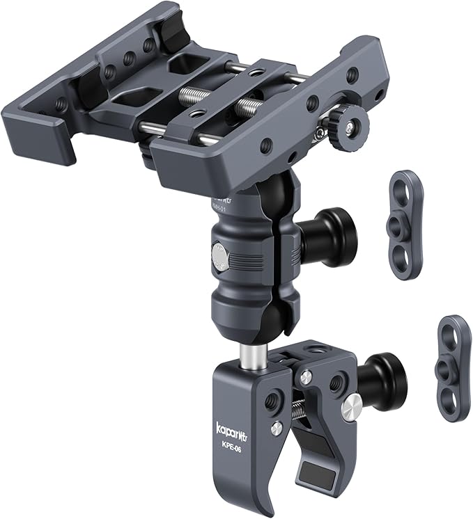 Anti-Theft Shock-Absorbing Phone Holder Kit, Aluminum Double Socket Arm and Handlebar Strong Rod Clamp, Installed on 0.55-1.77" Diameter Rail Round Rod (KPS-15)