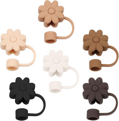 Brown Series Silicone Straw Covers Toppers for Stanley Cups 30&40 Oz Tumbler Accessories 6PCS Flower Straw Caps Dust-Proof Reusable Straws Tips Protectors for Stanley Cup 10mm 0.4in Straws