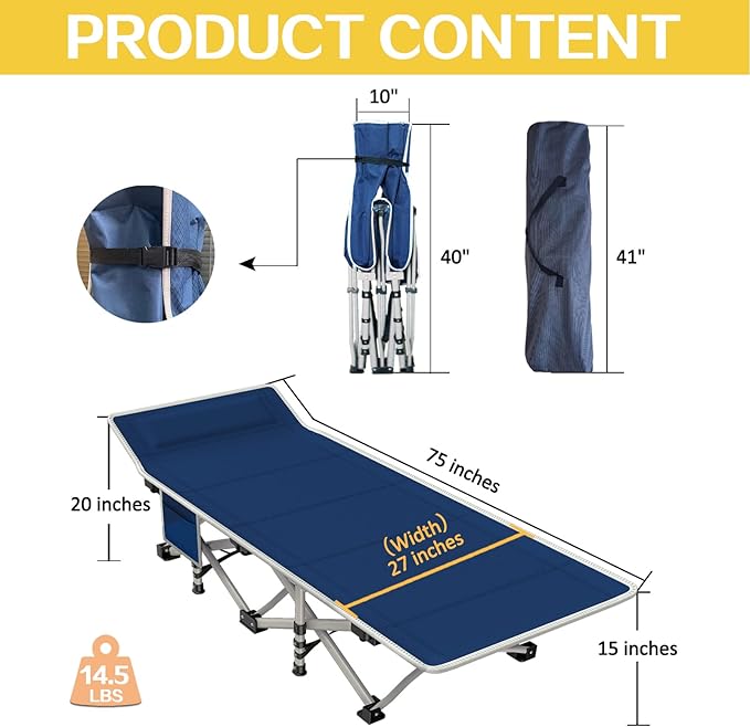 2 Pack Camping Cot with Comfortable Mattress 2 Person Camping Bed Cots for Sleeping Sleeping Cot Folding Cot Heavy Duty with Carry Bag for Home Outdoor Travel