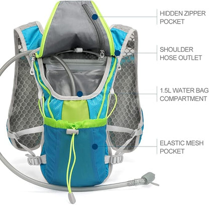 Hydration Pack Backpack，IX INOXTO Running Hydration Vest with 1.5L ( 50 oz) Water Bladder for Men Women，Lightweight Water Backpack for Hiking Cycling Climbing Camping