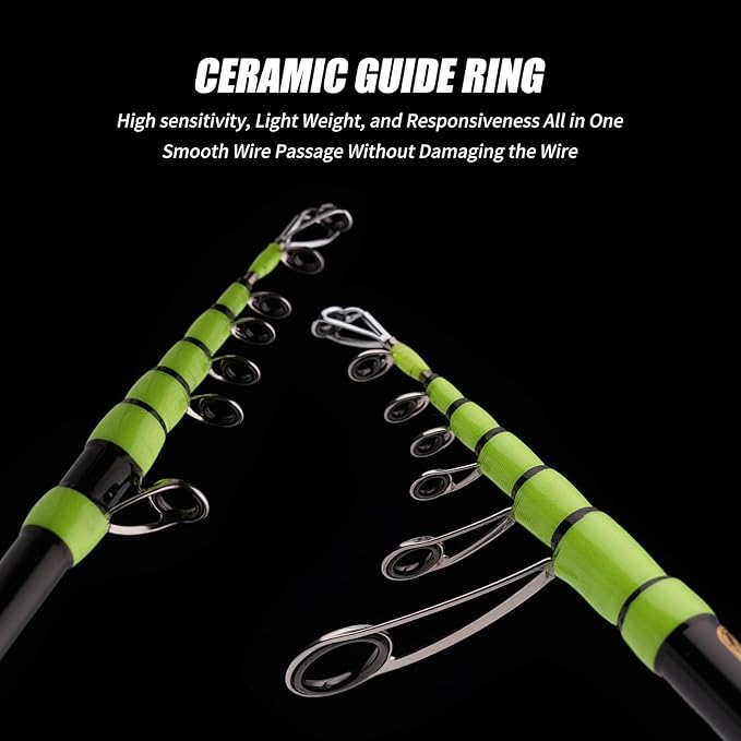 PURELURE Fishing Rod Telescopic, Carbon Fiber Spinning Casting Travel Rod, Spare Solid Carbon Tip, 3A Cork Handle, ABS Metal Reel Seat, Floating Guide Ultralight Portable Fishing Pole