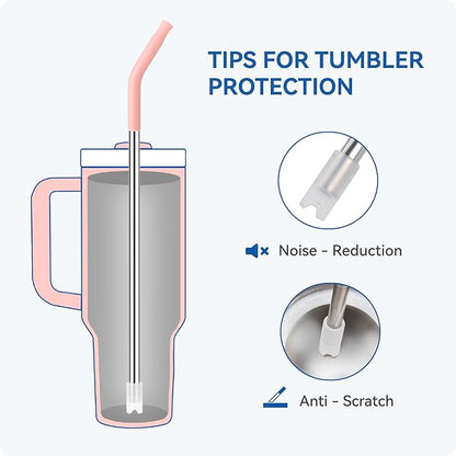 Reusable Metal Straws with Silicone Tip for Stanley 40oz,Stainless Steel Drinking Straws for 40oz Tumbler,3 Straight Tubes & 6 Tips& 1 Cleanr Brush(Tropical Teal)