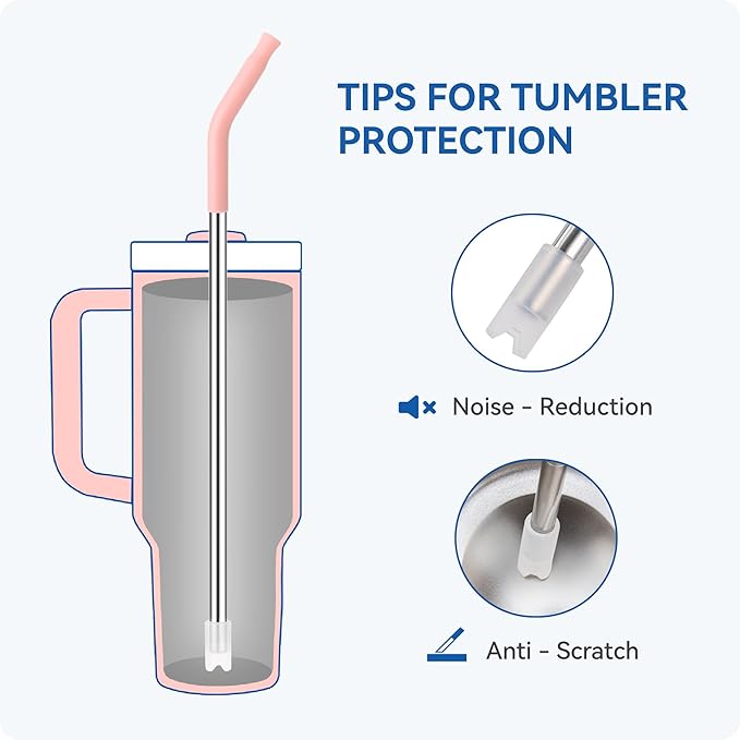 Reusable Metal Straws with Silicone Tip for Stanley 40oz,Stainless Steel Drinking Straws for 40oz Tumbler,3 Straight Tubes & 6 Tips& 1 Cleanr Brush(Goldenrod)