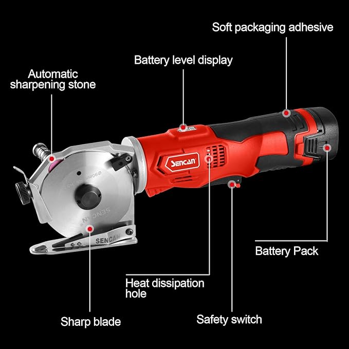 Cordless Electric Rotary Shear Cutter, Multi-layer Electric Fabric Scissors with 1.3"Cutting Thickness, for Cloth Fabric Leather and Carpet, Comes with 1 Battery, 2pcs blade, 14.4V