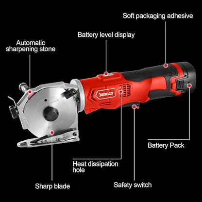 Cordless Electric Rotary Shear Cutter, Multi-layer Electric Fabric Scissors with 1.3"Cutting Thickness, for Cloth Fabric Leather and Carpet, Comes with 1 Battery, 2pcs blade, 14.4V