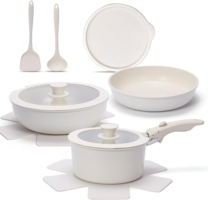 11 PCS Kitchen Cookware Sets with Detachable Handle, Pots and Pans Set Non Stick, Induction Pan Set for RV Cookware,Oven Safe, PFOA Free