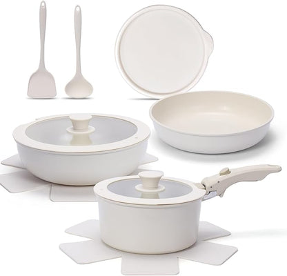 11 PCS Kitchen Cookware Sets with Detachable Handle, Pots and Pans Set Non Stick, Induction Pan Set for RV Cookware,Oven Safe, PFOA Free