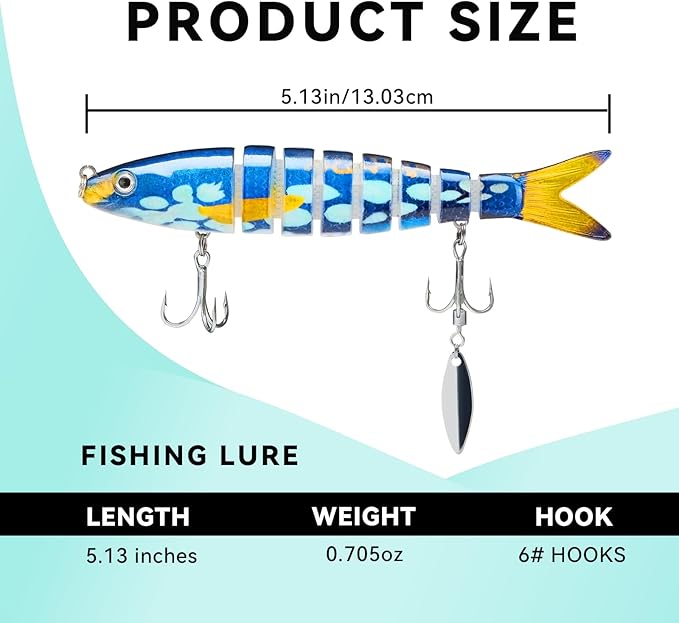 Fishing Lures with Spinner Baits Blades for Topwater, Swimbait for Trout and Bass Slow Sinking, 5pcs Fishing Hard Baits