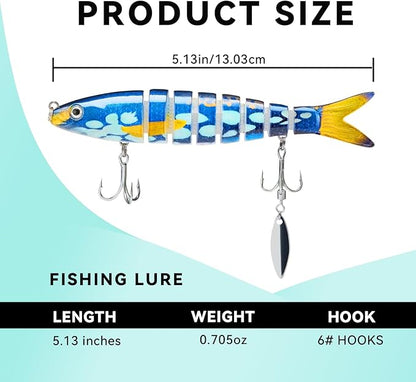 Fishing Lures with Spinner Baits Blades for Topwater, Swimbait for Trout and Bass Slow Sinking, 5pcs Fishing Hard Baits