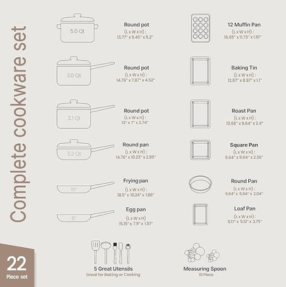 Pots and Pans Set, 22-Piece Non Stick Cookware & Bakeware Sets with Plaid Pattern, Stackable Design, Dishwasher Safe, Stain-resistant, Oven & All-Stove Safe, Tempered Glass Lid, Blue