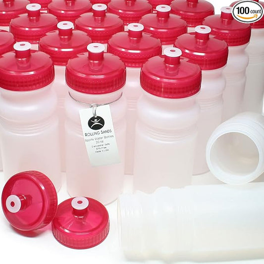 Rolling Sands 20 Ounce Sports Water Bottles 100 Pack, BPA-Free, Made in USA, Dishwasher Safe