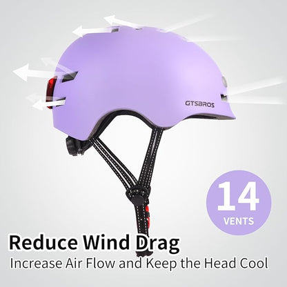 Bike Helmets for Adults - Front and Rear LED Lights Adjustable Bicycle Helmet for Adults Men Women Scooter Helmet for Commuting, Road Biking, Skating, Scooter