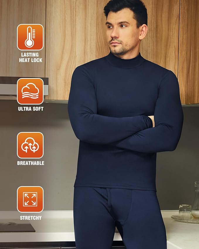 CL convallaria Long Johns Thermal Underwear for Men Soft Fleece Lined Base Layer Cold Weather Top Bottom Gift Set
