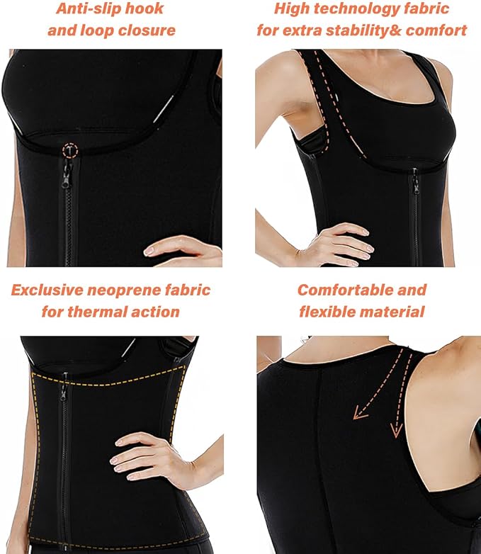 NonEcho Women Sauna Sweat Suit Spa Cami Hot Neoprene Slimming Workout Vest Body Shaper Waist Trainer Top