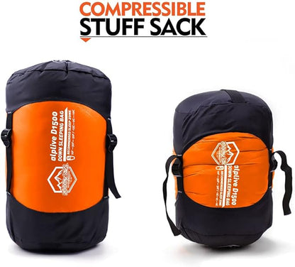 ZOOOBELIVES 10 Degree F Hydrophobic Down Sleeping Bag for Adults - Lightweight and Compact 4-Season Mummy Bag for Backpacking, Camping, Mountaineering and Other Outdoor Activities – Alplive D1500