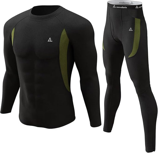 CL convallaria Mens Thermal Underwear Set with Fly Long Johns Base Layer Winter Hunting Gear Sport Top and Bottom