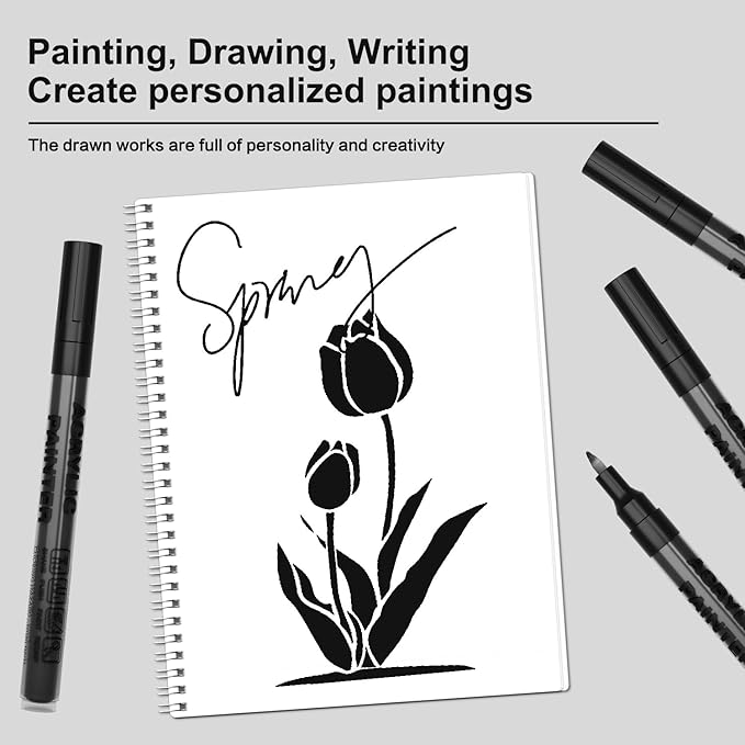 Acrylic Paint Pens Waterproof Markers 6 Black Permanent Marker Pens Acrylic Pens for Rock Painting Glass Stone Ceramic Metal Fabric Pebble Painting pens Craft Supplies