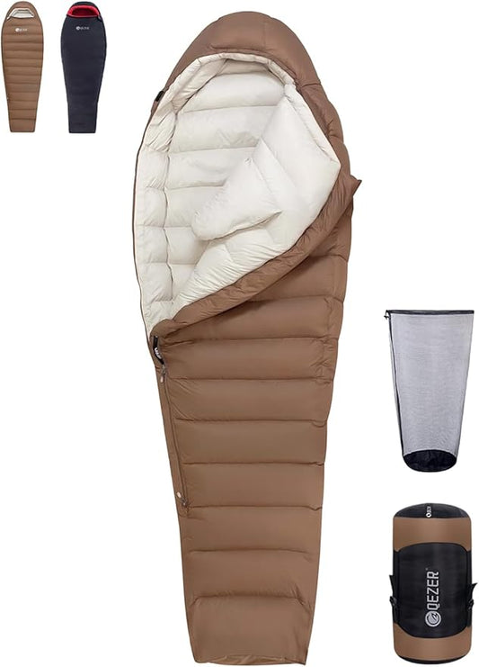 0 Degree Sleeping Bag for Adults 650 Fill Power Down Sleeping Bag for Cold Weather -20F / -8F / 0F / 10F Large Lightweight