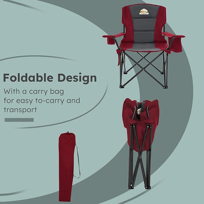 Oversized Camping Chairs 2 Pack - 450lbs Support Heavy Duty Folding Camp Chair Wide Portable Outside Collapsible Chairs with Carry Bag,Cooler,Cup Holder for Outdoor,Lawn,Sports,Baseball,Soccer-Red