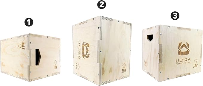 Ultra Fitness Gear Wooden Plyo Box, 31 Plyometric Jump Training Squat, Step Up, Jumps & More Workout Size S, M, L, XL