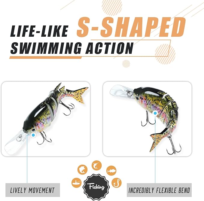 TRUSCEND Easy Catch Swimmax, Magic Noisy Turbulent Wiggling and Vibrating Actions for More Bites, Segmented Swimbait Jointed by Dyneema Strongest Fiber, Lifelike Fishing Lures for Relax Family Fishing