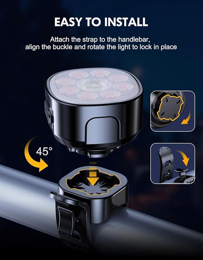 Bike Lights [8+7 Modes], USB Rechargeable Bike Lights Front and Back, Ultra Bright with Spotlight & Floodlight, IP65 Waterproof Bicycle Lights for Road Mountain Day/Night Cycling Safety