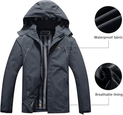 Outdoor Men's Waterproof Raincoat Windbreaker Lightweight Rain Jacket with Detachable Hood