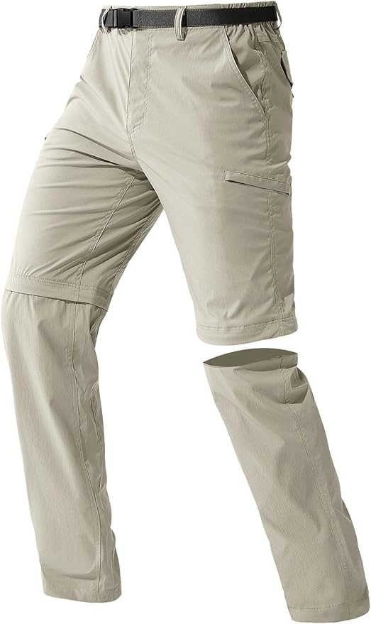 FREE SOLDIER Men's Outdoor Convertible Hiking Pants with Belt Lightweight Quick Dry Tactical Cargo Pants Nylon Spandex