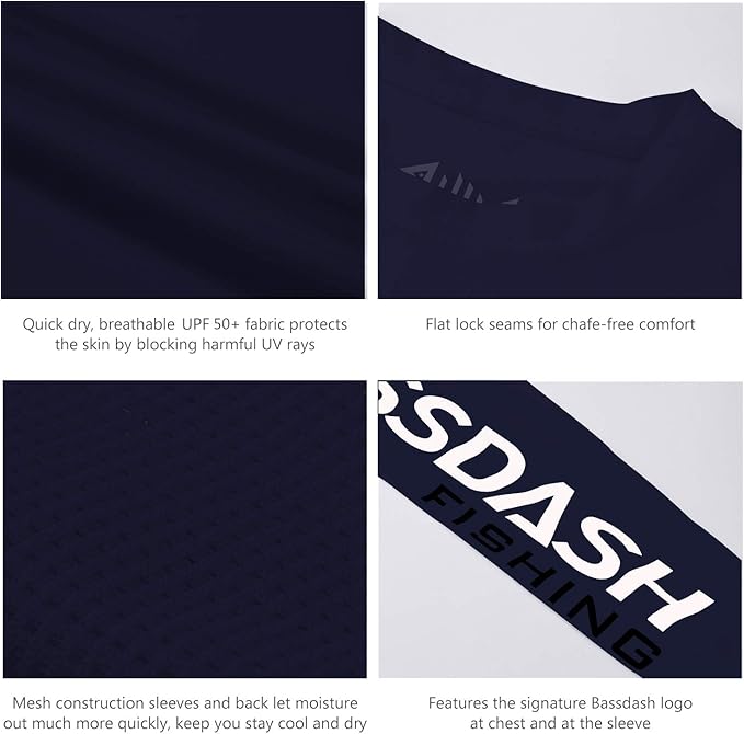 BASSDASH Fishing T Shirts for Men UV Sun Protection UPF 50+ Long Sleeve Tee T-Shirt