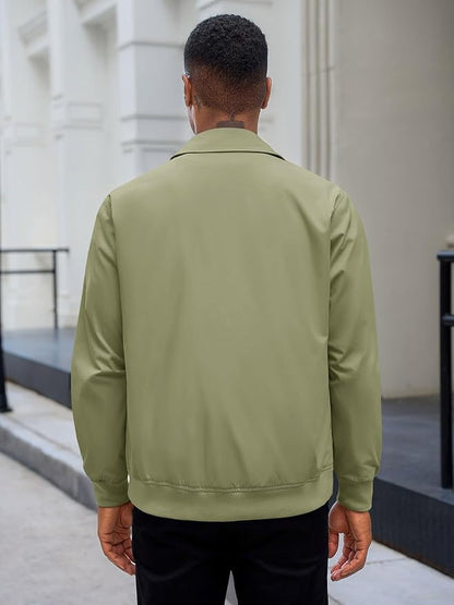Runcati Mens Lightweight Jackets Button Down Casual Windbreaker Vintage Fall Bomber Jacket with Pockets